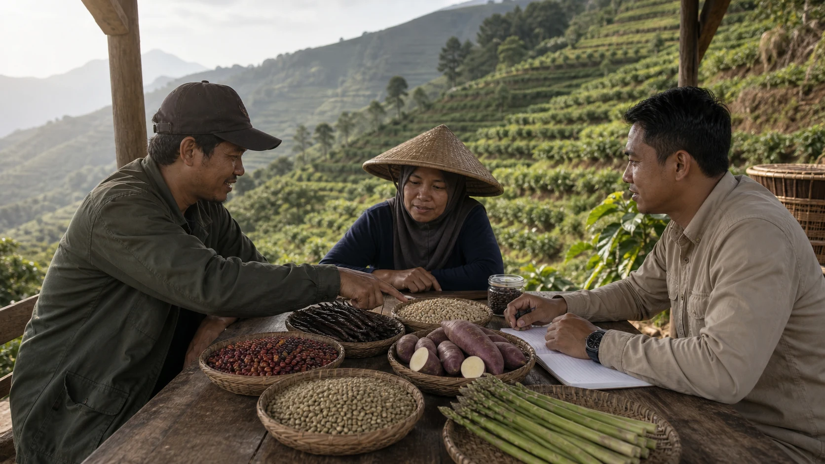 PGA team in a collaborative discussion over agricultural produce