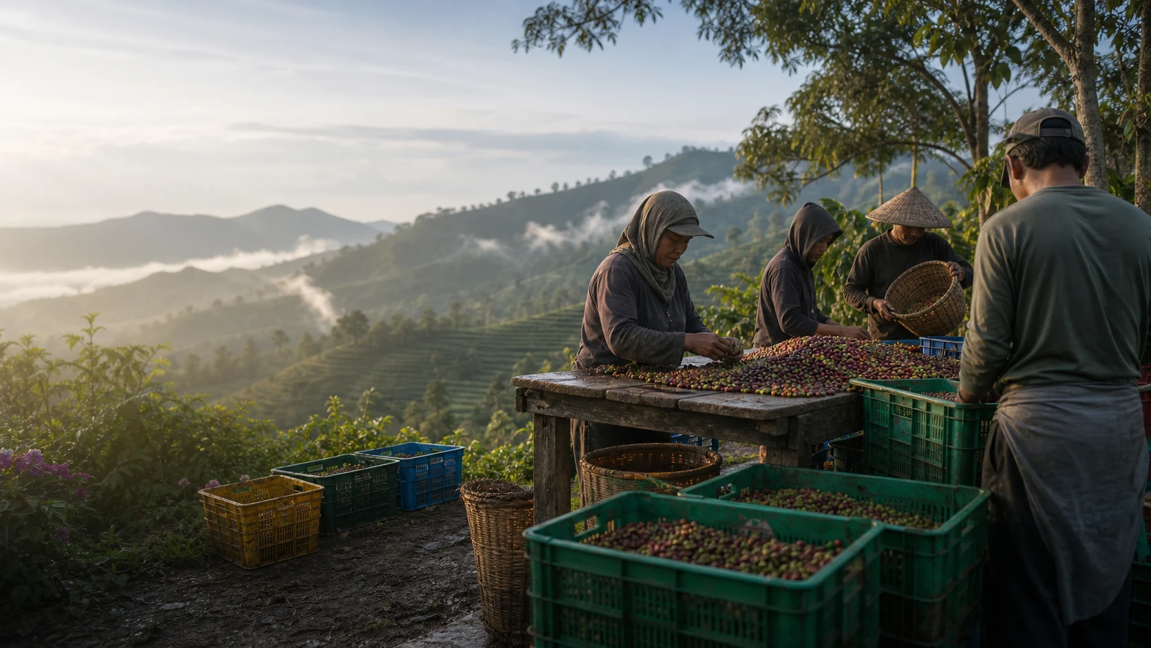 Farmers market with fresh Indonesian produce and beans